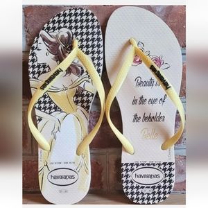 RARE Havaianas Disney Beauty & The Beast Belle Princess Design Houndstooth